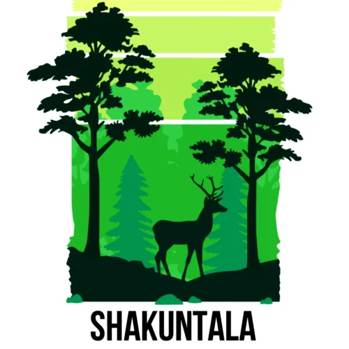 silhouette of a deer amid a forest.